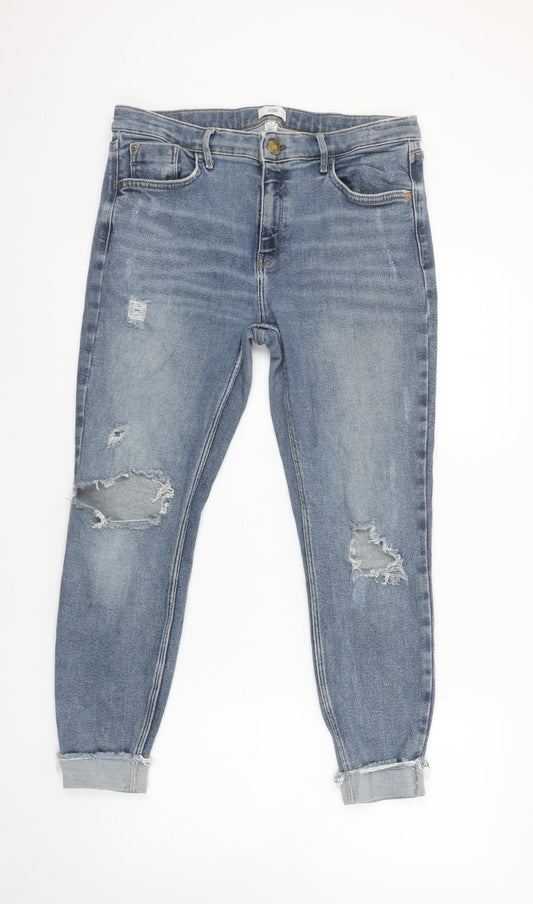 River Island Women's Blue Distressed Boyfriend Jeans Size 16