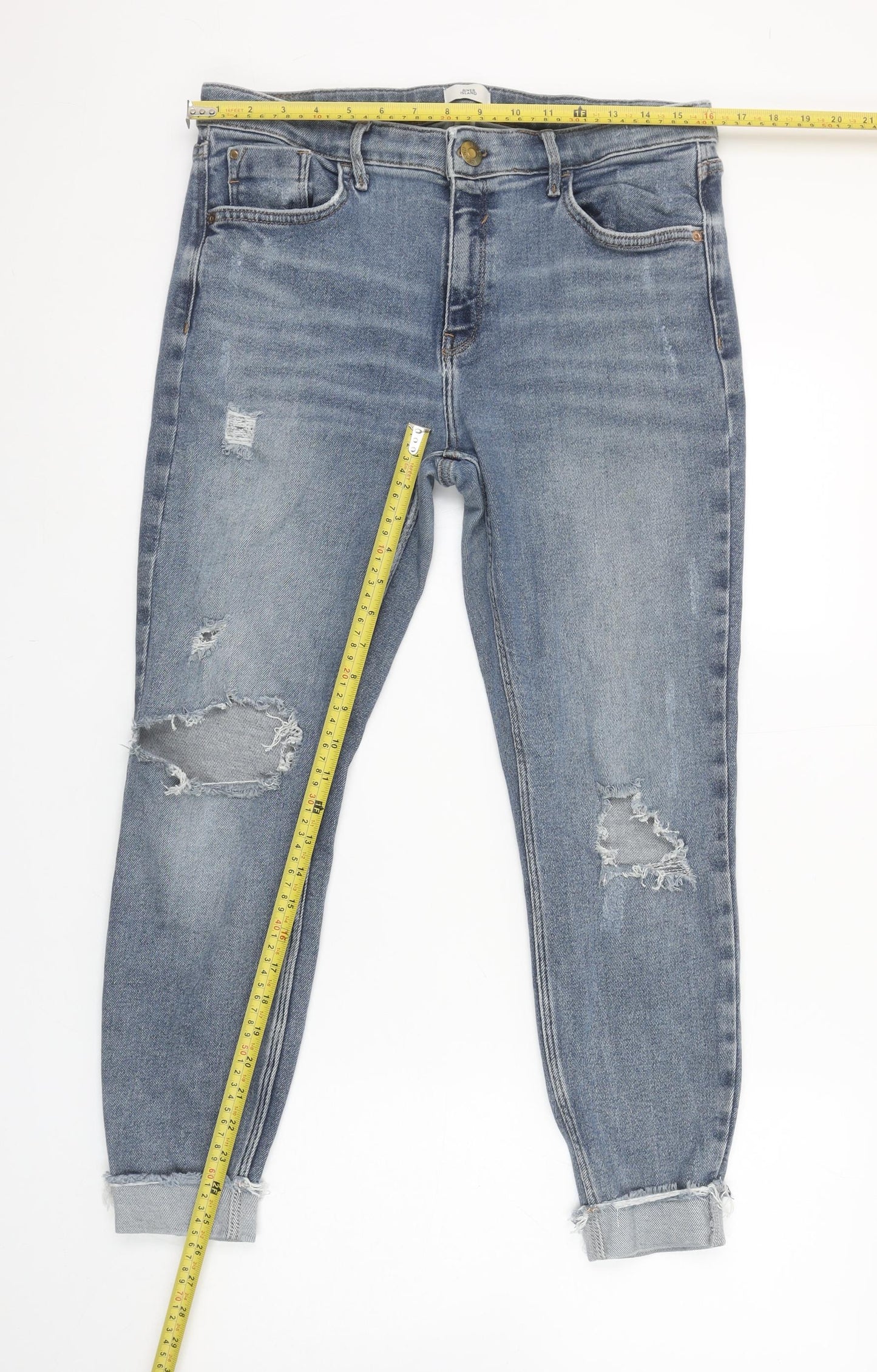 River Island Women's Blue Distressed Boyfriend Jeans Size 16