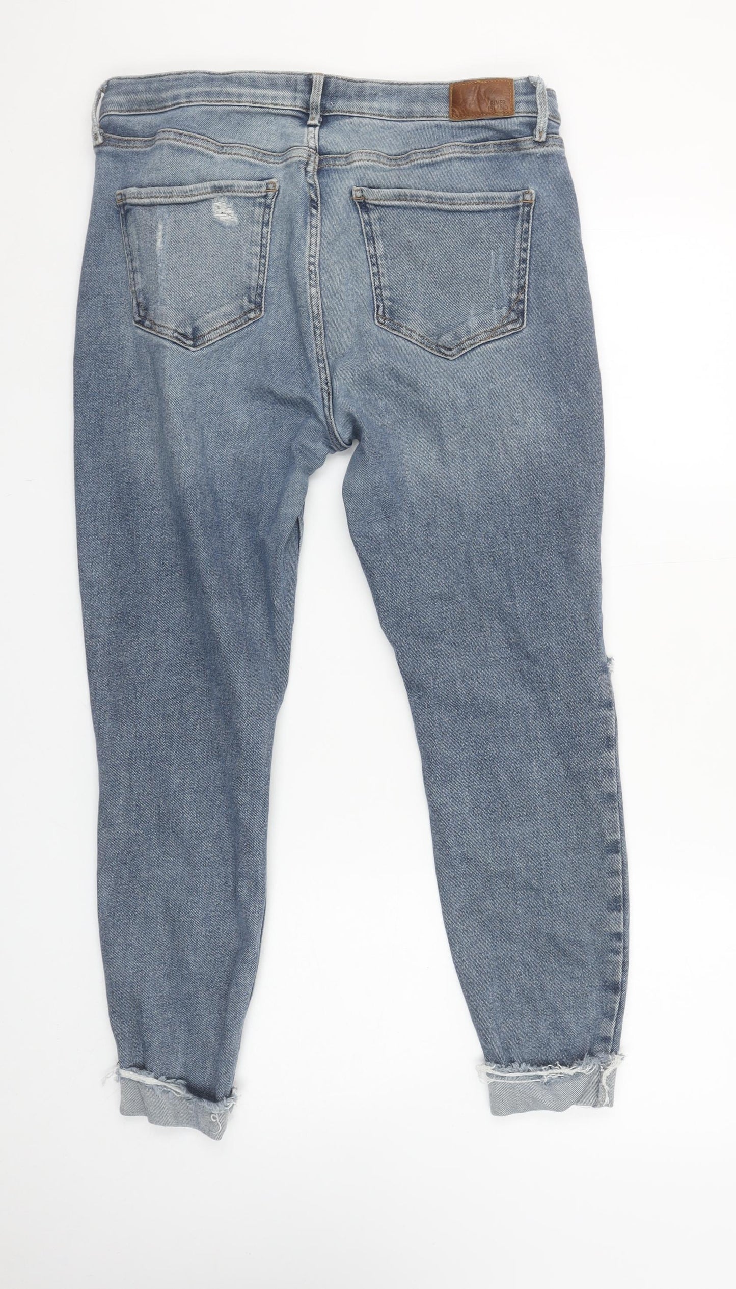 River Island Women's Blue Distressed Boyfriend Jeans Size 16