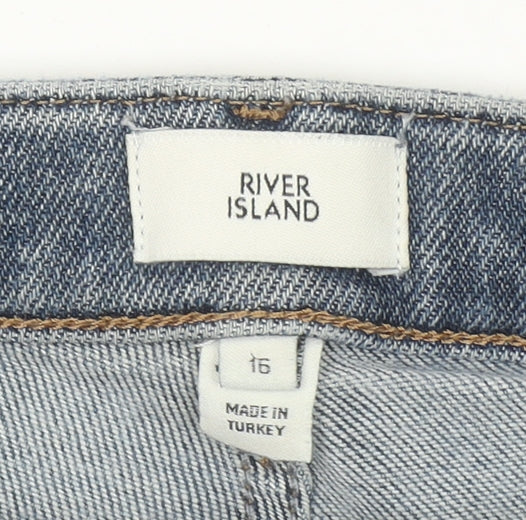 River Island Women's Blue Distressed Boyfriend Jeans Size 16
