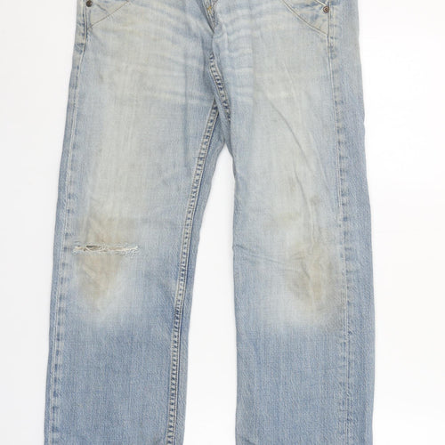 Lee Men's Light Blue Distressed Straight Denim Jeans W30 L32