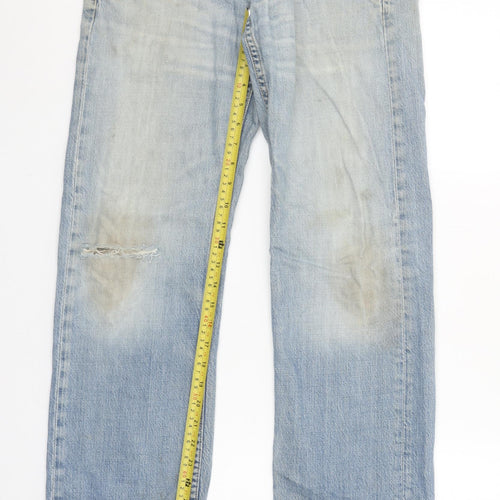 Lee Men's Light Blue Distressed Straight Denim Jeans W30 L32