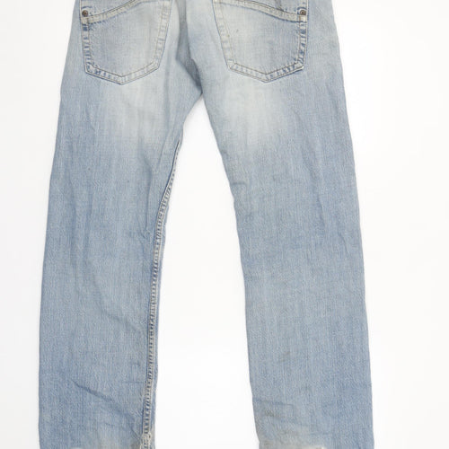 Lee Men's Light Blue Distressed Straight Denim Jeans W30 L32