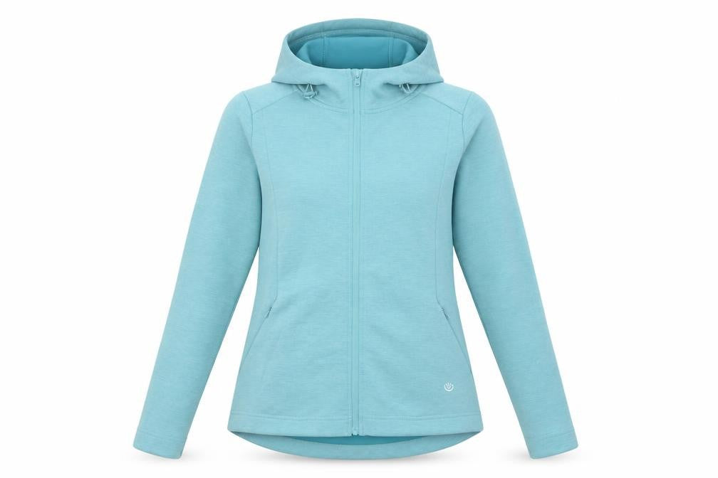 Front view of Dunnes women’s teal xs full zip hoodie polyester blend