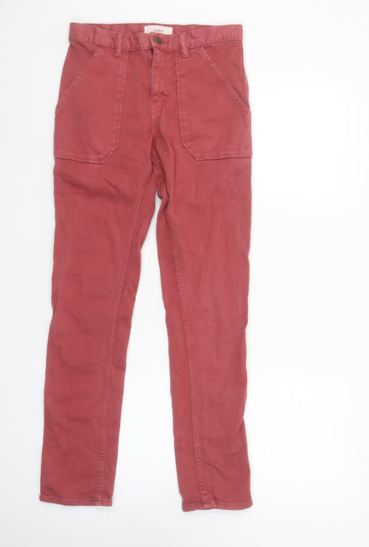 ba&sh Womens Red Straight Jeans XS Regular Mid Rise Cotton