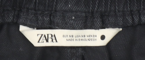 Zara Women Black Cotton Jogger Trousers XS Elastic Waist Casual