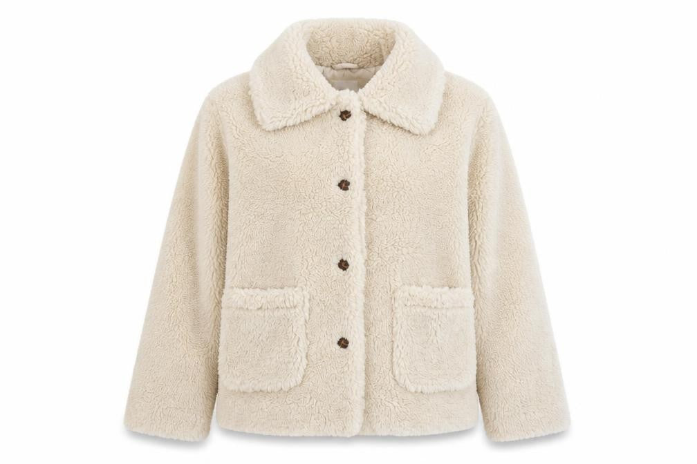 Front view of Gémo Women Beige Fleece Button Jacket XS