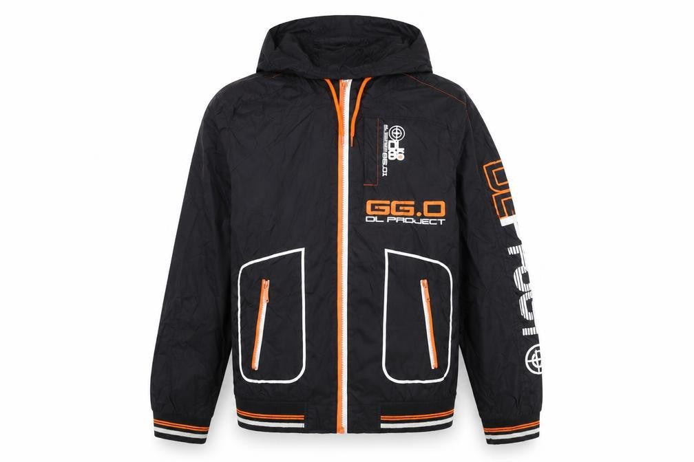 Front view of DL Project 86 Men's Black XL Hooded Windbreaker Jacket