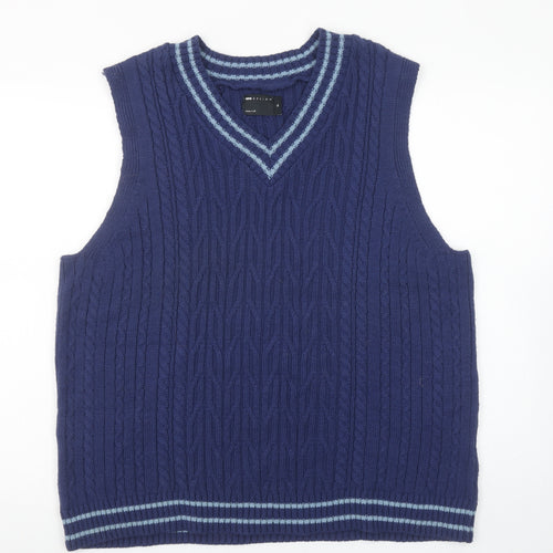 ASOS DESIGN Men's Blue XL Cable-Knit V-Neck Sleeveless Vest