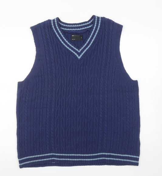 ASOS DESIGN Men's Blue XL Cable-Knit V-Neck Sleeveless Vest