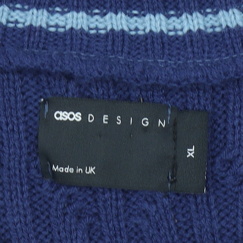 ASOS DESIGN Men's Blue XL Cable-Knit V-Neck Sleeveless Vest