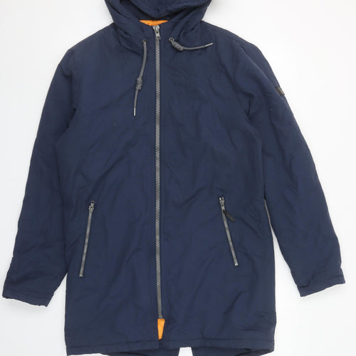 Blend Men's Blue Hooded Parka Jacket Size S Nylon Full Zip