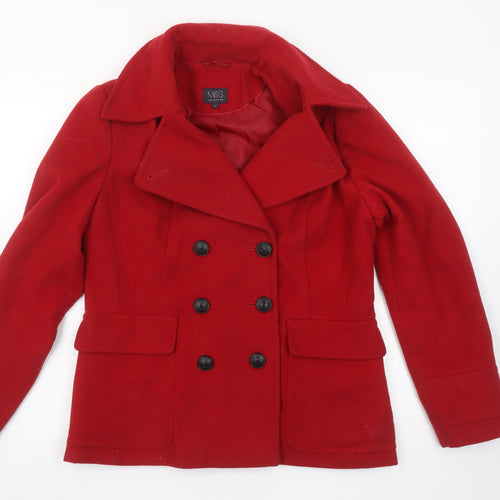Marks and Spencer Women’s Red Wool Look Pea Coat Size 12 Double Breasted