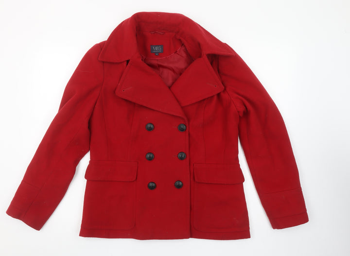 Marks and Spencer Women’s Red Wool Look Pea Coat Size 12 Double Breasted