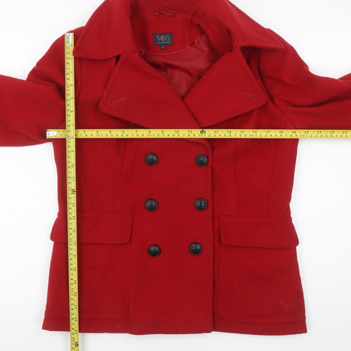 Marks and Spencer Women’s Red Wool Look Pea Coat Size 12 Double Breasted