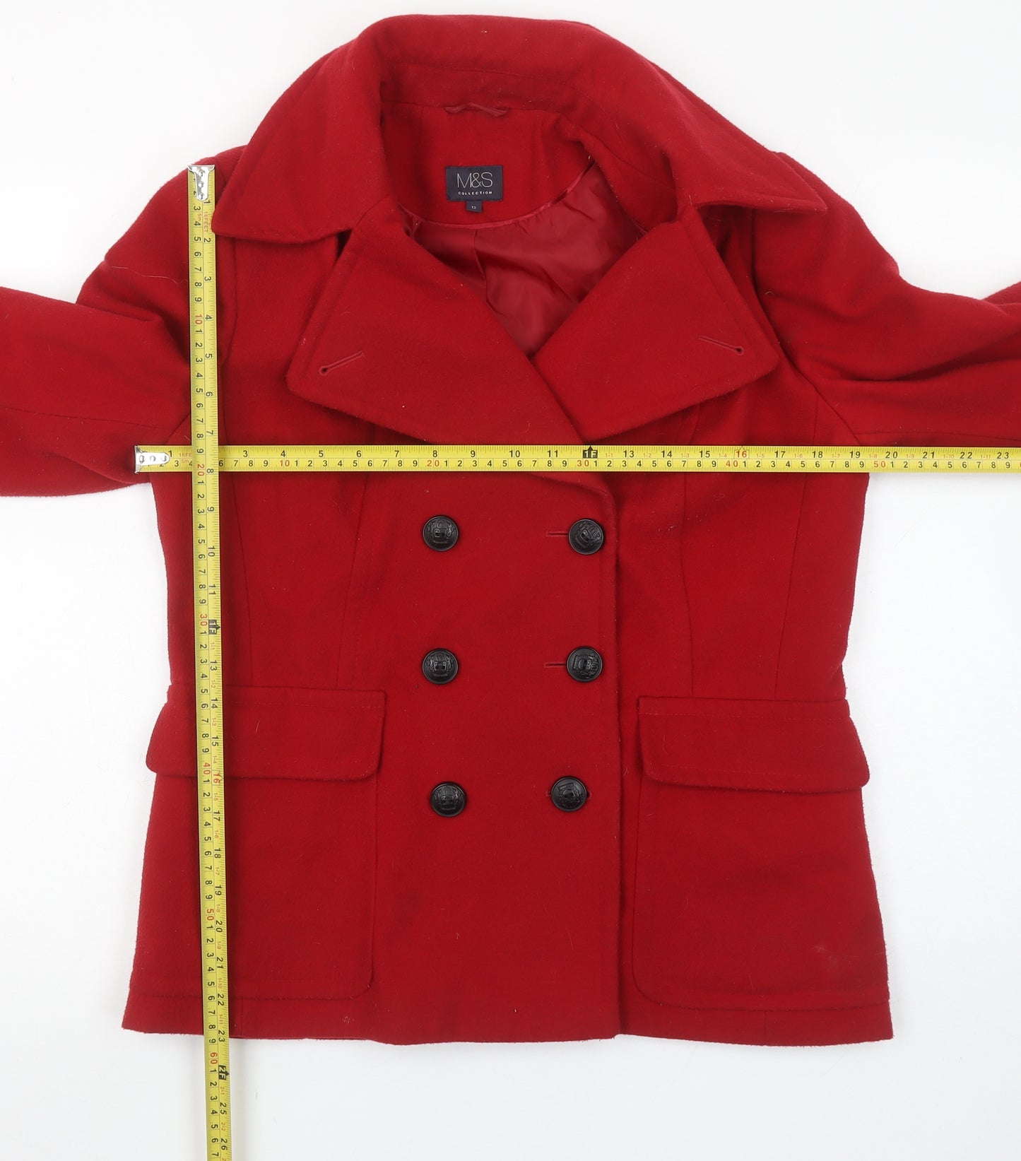 Marks and Spencer Women’s Red Wool Look Pea Coat Size 12 Double Breasted