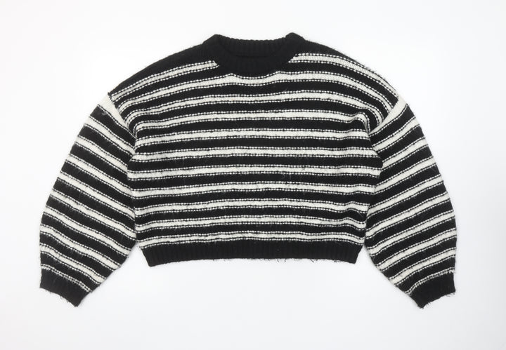 Topshop Women’s Black & White Striped Chunky Knit Pullover Jumper Size M