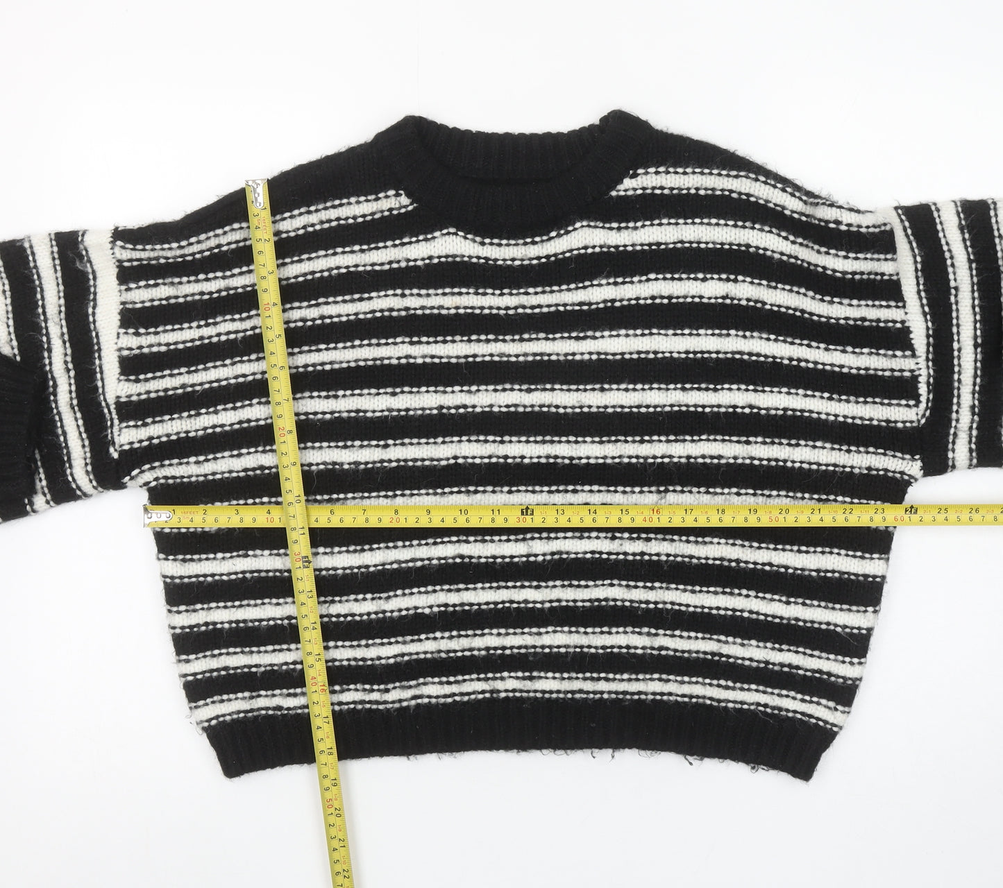 Topshop Women’s Black & White Striped Chunky Knit Pullover Jumper Size M