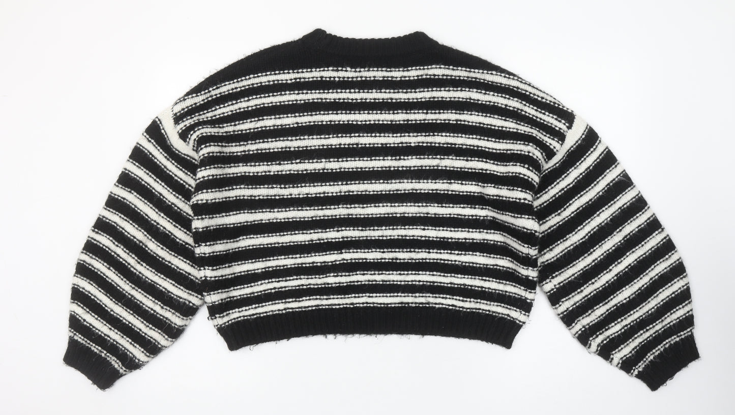 Topshop Women’s Black & White Striped Chunky Knit Pullover Jumper Size M