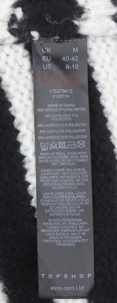 Topshop Women’s Black & White Striped Chunky Knit Pullover Jumper Size M