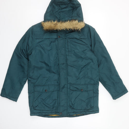 Urban Boys Green Hooded Parka Coat 10-11 Years Faux Fur Trim Winter Jacket