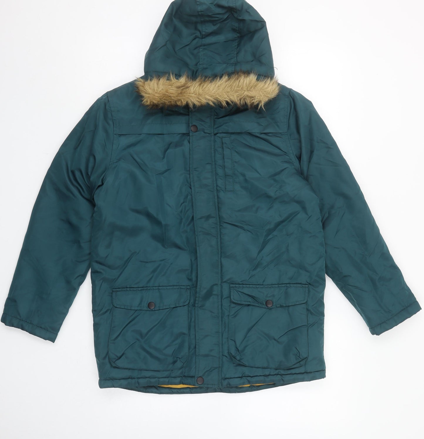 Urban Boys Green Hooded Parka Coat 10-11 Years Faux Fur Trim Winter Jacket