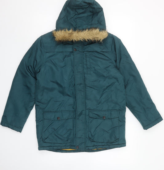 Urban Boys Green Hooded Parka Coat 10-11 Years Faux Fur Trim Winter Jacket