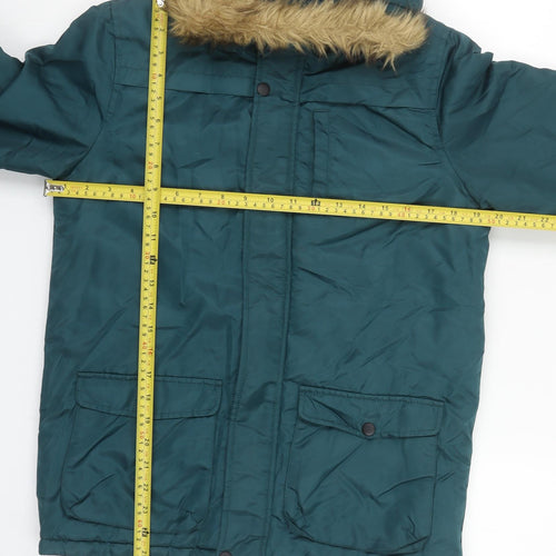Urban Boys Green Hooded Parka Coat 10-11 Years Faux Fur Trim Winter Jacket