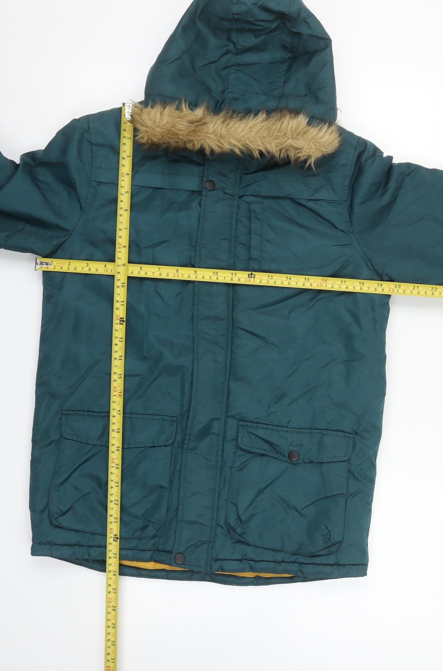 Urban Boys Green Hooded Parka Coat 10-11 Years Faux Fur Trim Winter Jacket