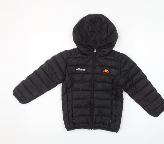 Ellesse Boys Black Puffer Jacket 5-6 Years Hooded Quilted Winter Coat