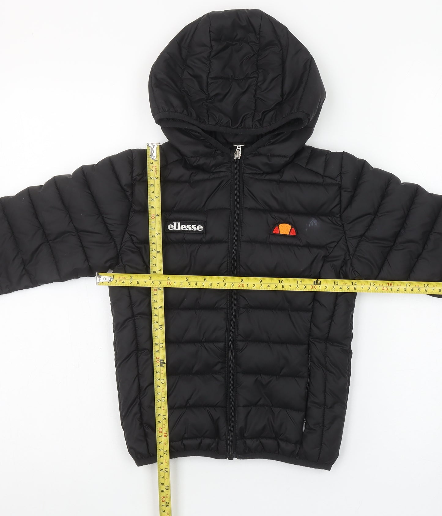 Ellesse Boys Black Puffer Jacket 5-6 Years Hooded Quilted Winter Coat