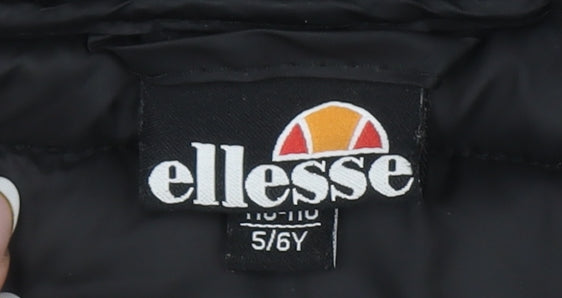Ellesse Boys Black Puffer Jacket 5-6 Years Hooded Quilted Winter Coat