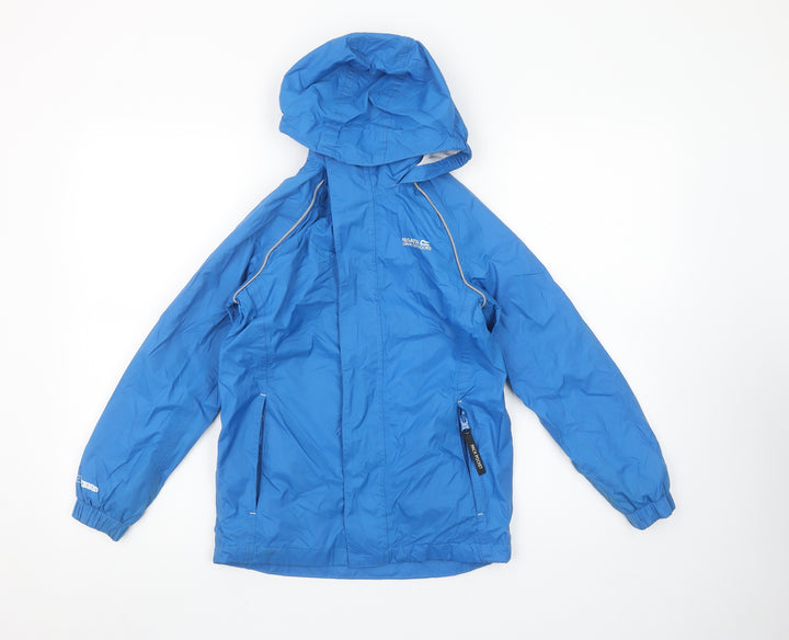 Regatta Boys Blue Hooded Rain Coat 9-10 Years Waterproof Outdoor Jacket