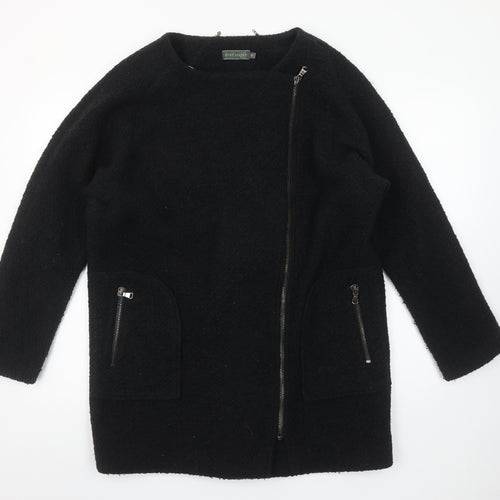Mint Velvet Women’s Black Wool Blend Zip Mid-Length Coat Size 12