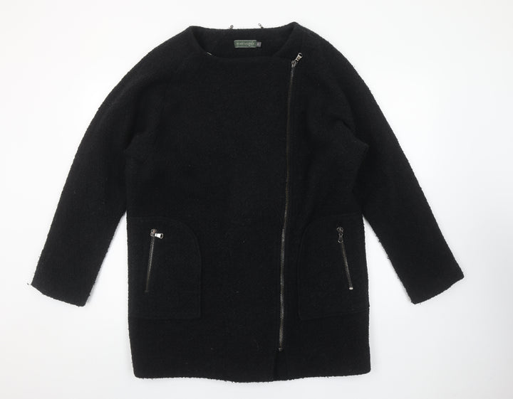 Mint Velvet Women’s Black Wool Blend Zip Mid-Length Coat Size 12