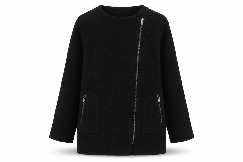 Mint Velvet Women’s Black Wool Blend Zip Mid-Length Coat Size 12