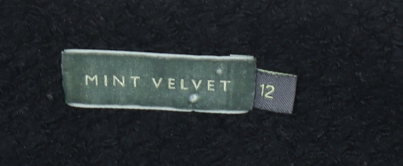 Mint Velvet Women’s Black Wool Blend Zip Mid-Length Coat Size 12