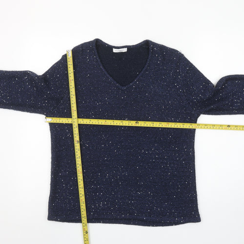 Marks and Spencer Women’s Blue Sequin V-Neck Long Sleeve Knit Jumper Size 14