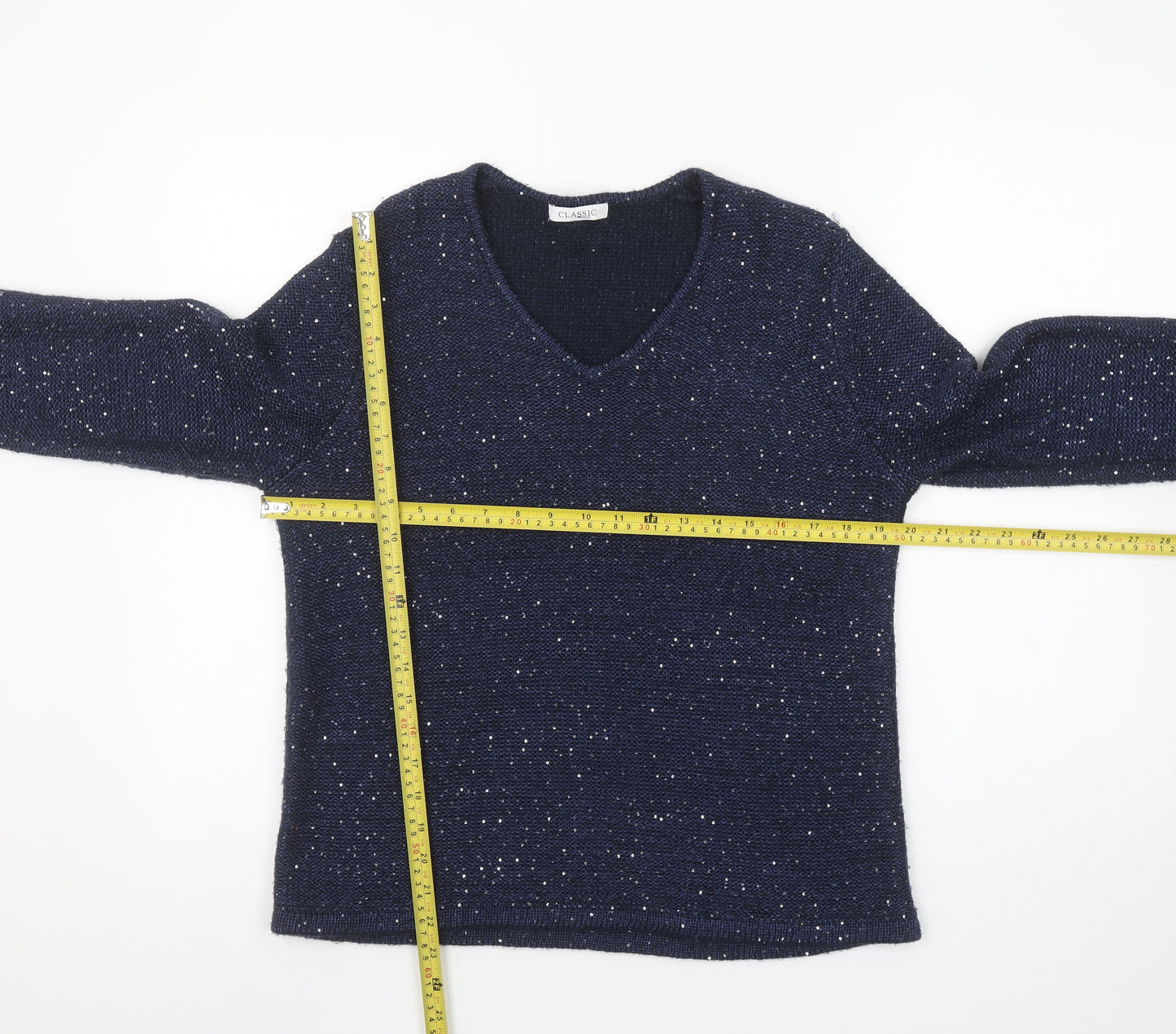 Marks and Spencer Women’s Blue Sequin V-Neck Long Sleeve Knit Jumper Size 14