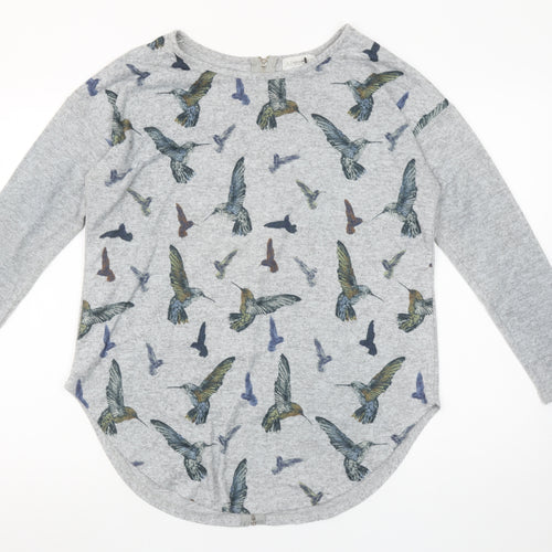 Apricot Womens Grey Bird Print Long Sleeve Zip Back T-Shirt Size S