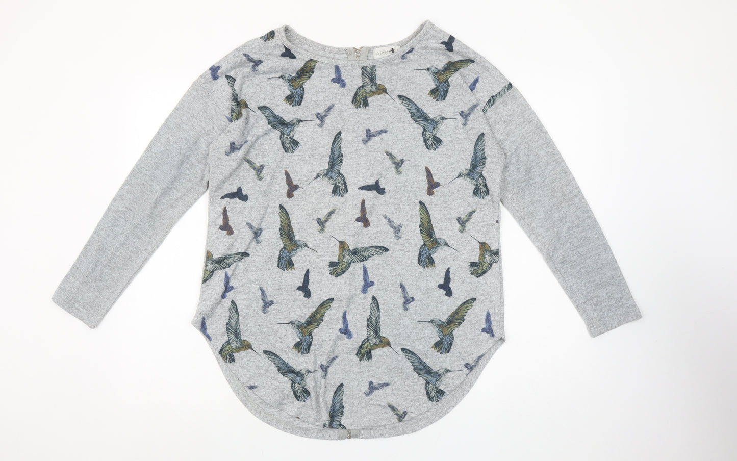 Apricot Womens Grey Bird Print Long Sleeve Zip Back T-Shirt Size S