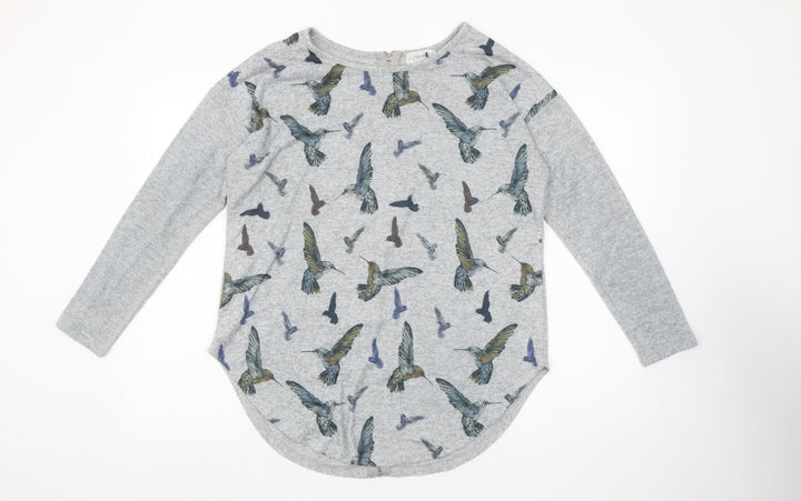 Apricot Womens Grey Bird Print Long Sleeve Zip Back T-Shirt Size S