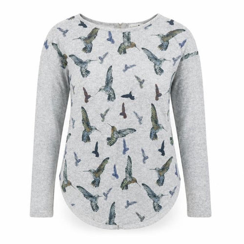 Apricot Womens Grey Bird Print Long Sleeve Zip Back T-Shirt Size S
