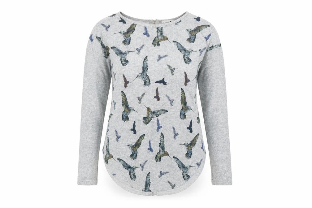 Apricot Womens Grey Bird Print Long Sleeve Zip Back T-Shirt Size S