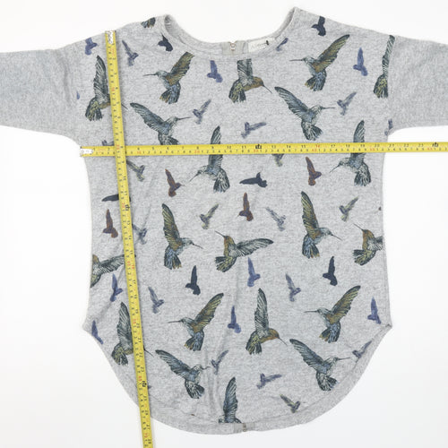 Apricot Womens Grey Bird Print Long Sleeve Zip Back T-Shirt Size S