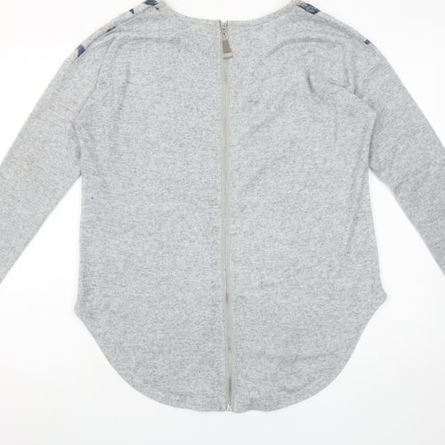 Apricot Womens Grey Bird Print Long Sleeve Zip Back T-Shirt Size S