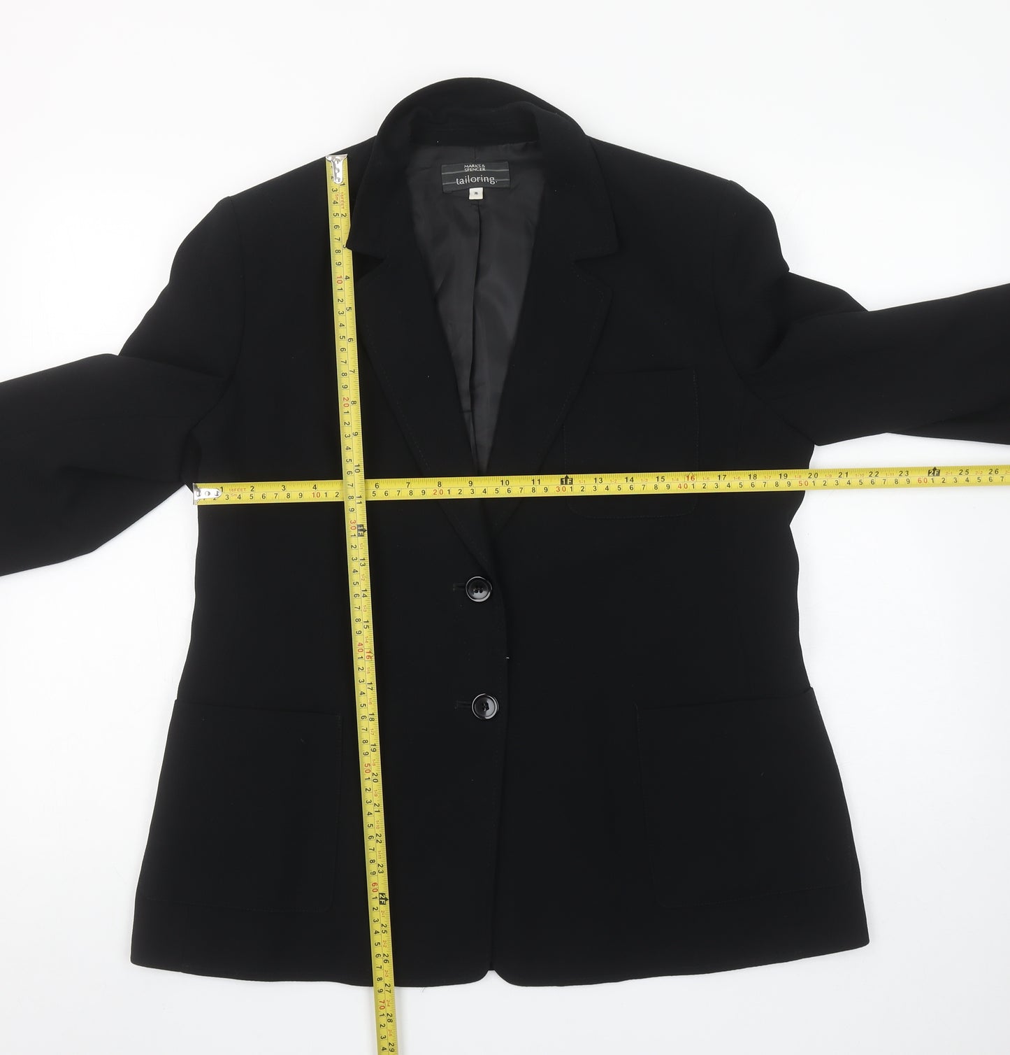 Marks and Spencer Women Black Petite Size 16 Tailored Blazer
