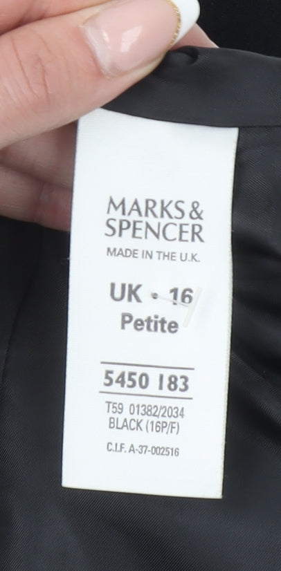 Marks and Spencer Women Black Petite Size 16 Tailored Blazer