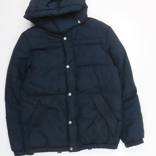 H&M Men’s Blue Puffer Jacket S Hooded Insulated Mid-Length Winter Coat