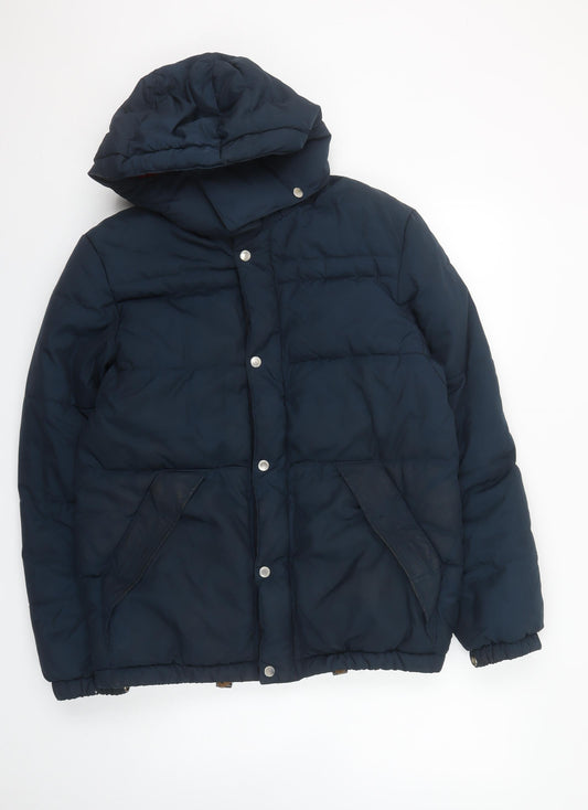 H&M Men’s Blue Puffer Jacket S Hooded Insulated Mid-Length Winter Coat